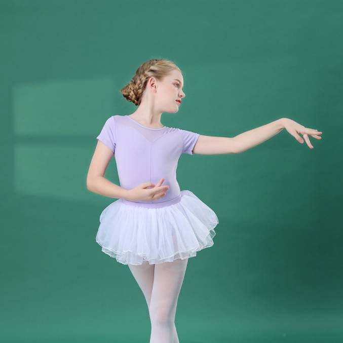 Purple short sleeves - white skirts